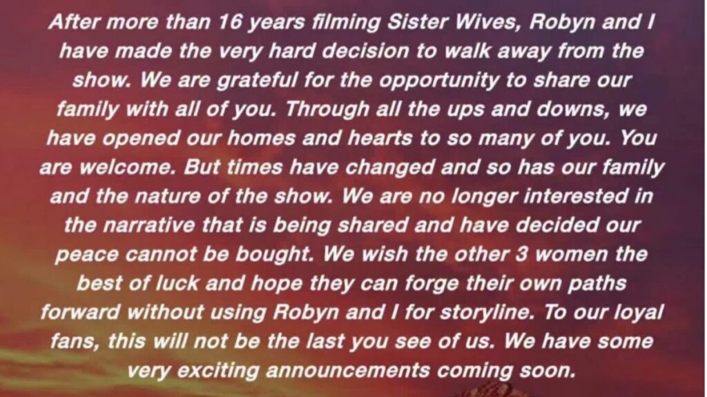 Kody Brown Instagram Statement Sister Wives